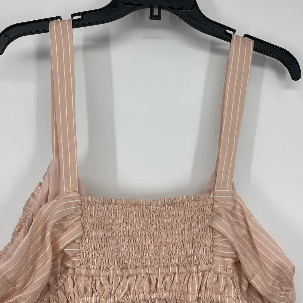 Anthropologie Maeve Top Shirred Peplum Crop Pink Stripe Sleeveless